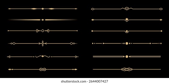 Set of Vintage decorative golden lines. text dividers. Gold line border. Lines separators, Borders, Vintage dividers, Underline elements. Vector illustration