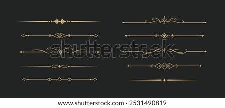 Set of Vintage decorative golden lines. text dividers. line border. Gold Lines separators, Borders, Vintage dividers, Underline elements. Vector illustration