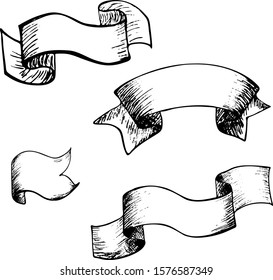 Set of vintage decorative hand drawn vector ribbon banner. For old looking design of label, text header, title, calligraphy or lettering. 