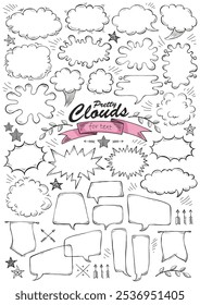 Set of vintage decorative hand drawn vector Text Bubbles. Empty banner for old looking design of label, text header,  title, calligraphy or lettering. Useful pretty tool, illustration in doodle style.