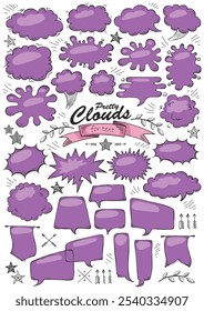 Set of vintage decorative hand drawn vector Text Bubbles. Empty banner for old looking design of label, text header,  title, calligraphy or lettering. Useful pretty tool, illustration in doodle style.