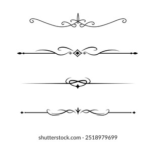 Conjunto de líneas decorativas de Antiguas. divisores de texto. Borde de línea. Separadores de líneas, bordes, divisores de Antiguas, Elementos de subrayado. Ilustración vectorial