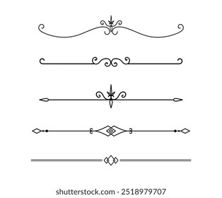 Set of Vintage decorative lines. text dividers. Line border. Lines separators, Borders, Vintage dividers, Underline elements. Vector illustration