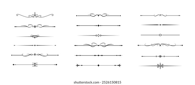 Set of Vintage decorative lines. text dividers. Line border. Lines separators, Borders, Vintage dividers, Underline elements. Vector illustration
