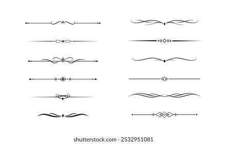 Set of Vintage decorative lines. text dividers. Line border. Lines separators, Borders, Vintage dividers, Underline elements. Vector illustration