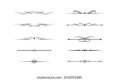 Set of Vintage decorative lines. text dividers. Line border. Lines separators, Borders, Vintage dividers, Underline elements. Vector illustration