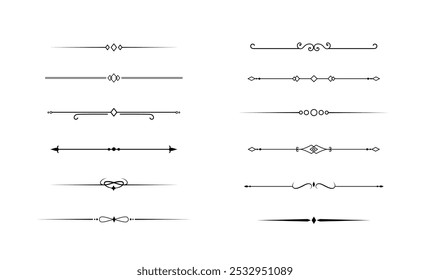 Conjunto de líneas decorativas de Antiguas. divisores de texto. Borde de línea. Separadores de líneas, bordes, divisores de Antiguas, Elementos de subrayado. Ilustración vectorial