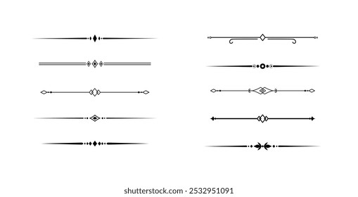 Conjunto de líneas decorativas de Antiguas. divisores de texto. Borde de línea. Separadores de líneas, bordes, divisores de Antiguas, Elementos de subrayado. Ilustración vectorial