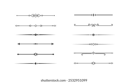 Conjunto de líneas decorativas de Antiguas. divisores de texto. Borde de línea. Separadores de líneas, bordes, divisores de Antiguas, Elementos de subrayado. Ilustración vectorial