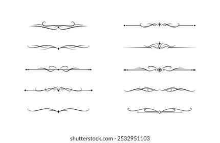 Set of Vintage decorative lines. text dividers. Line border. Lines separators, Borders, Vintage dividers, Underline elements. Vector illustration