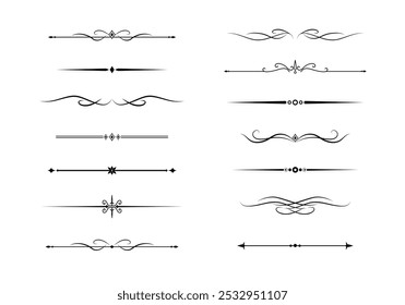 Set of Vintage decorative lines. text dividers. Line border. Lines separators, Borders, Vintage dividers, Underline elements. Vector illustration