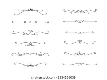 Conjunto de líneas decorativas de Antiguas. divisores de texto. Borde de línea. Separadores de líneas, bordes, divisores de Antiguas, Elementos de subrayado. Ilustración vectorial