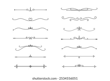 Conjunto de líneas decorativas de Antiguas. divisores de texto. Borde de línea. Separadores de líneas, bordes, divisores de Antiguas, Elementos de subrayado. Ilustración vectorial