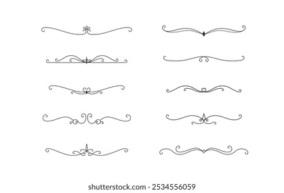 Conjunto de líneas decorativas de Antiguas. divisores de texto. Borde de línea. Separadores de líneas, bordes, divisores de Antiguas, Elementos de subrayado. Ilustración vectorial