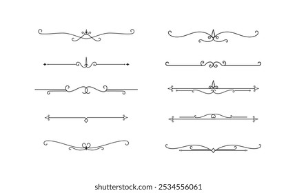 Conjunto de líneas decorativas de Antiguas. divisores de texto. Borde de línea. Separadores de líneas, bordes, divisores de Antiguas, Elementos de subrayado. Ilustración vectorial