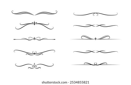 Set of Vintage decorative lines. text dividers. Line border. Lines separators, Borders, Vintage dividers, Underline elements. Vector illustration