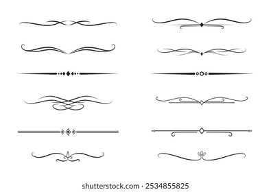 Set of Vintage decorative lines. text dividers. Line border. Lines separators, Borders, Vintage dividers, Underline elements. Vector illustration