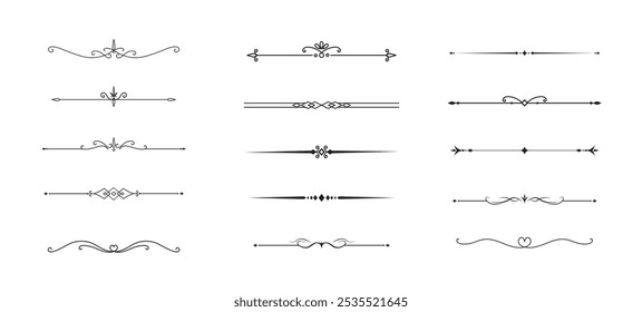 Set of Vintage decorative lines. text dividers. Line border. Lines separators, Borders, Vintage dividers, Underline elements. Vector illustration