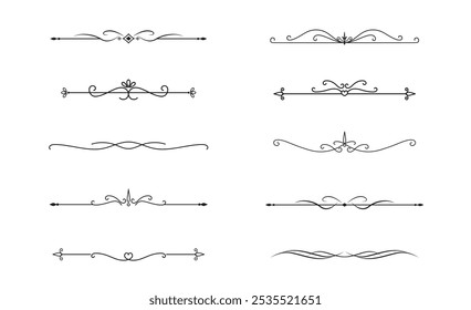 Set of Vintage decorative lines. text dividers. Line border. Lines separators, Borders, Vintage dividers, Underline elements. Vector illustration