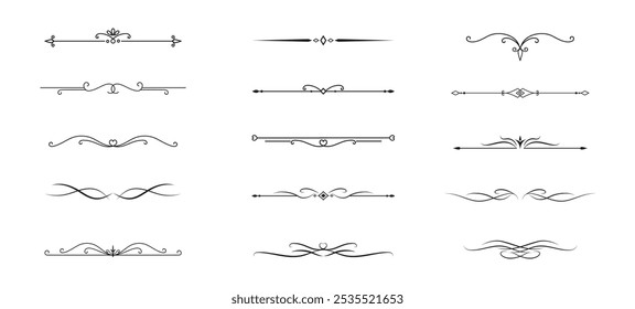 Conjunto de líneas decorativas de Antiguas. divisores de texto. Borde de línea. Separadores de líneas, bordes, divisores de Antiguas, Elementos de subrayado. Ilustración vectorial