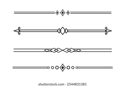 Conjunto de líneas decorativas de Antiguas. divisores de texto. Borde de línea. Separadores de líneas, bordes, divisores de Antiguas, Elementos de subrayado. Ilustración vectorial