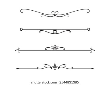 Conjunto de líneas decorativas de Antiguas. divisores de texto. Borde de línea. Separadores de líneas, bordes, divisores de Antiguas, Elementos de subrayado. Ilustración vectorial