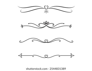 Conjunto de líneas decorativas de Antiguas. divisores de texto. Borde de línea. Separadores de líneas, bordes, divisores de Antiguas, Elementos de subrayado. Ilustración vectorial