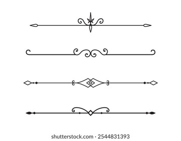 Conjunto de líneas decorativas de Antiguas. divisores de texto. Borde de línea. Separadores de líneas, bordes, divisores de Antiguas, Elementos de subrayado. Ilustración vectorial