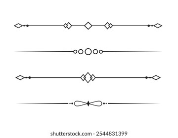 Conjunto de líneas decorativas de Antiguas. divisores de texto. Borde de línea. Separadores de líneas, bordes, divisores de Antiguas, Elementos de subrayado. Ilustración vectorial