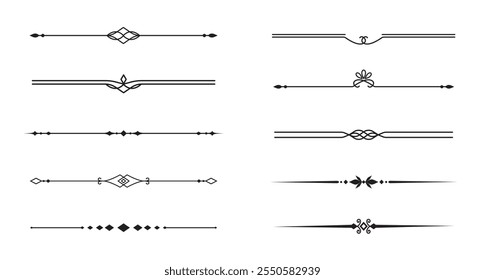 Conjunto de líneas decorativas de Antiguas. divisores de texto. Borde de línea. Separadores de líneas, bordes, divisores de Antiguas, Elementos de subrayado. Ilustración vectorial