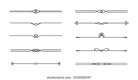 Conjunto de líneas decorativas de Antiguas. divisores de texto. Borde de línea. Separadores de líneas, bordes, divisores de Antiguas, Elementos de subrayado. Ilustración vectorial