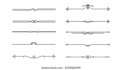 Conjunto de líneas decorativas de Antiguas. divisores de texto. Borde de línea. Separadores de líneas, bordes, divisores de Antiguas, Elementos de subrayado. Ilustración vectorial