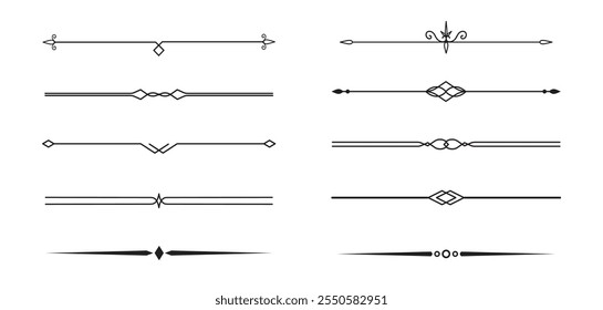 Conjunto de líneas decorativas de Antiguas. divisores de texto. Borde de línea. Separadores de líneas, bordes, divisores de Antiguas, Elementos de subrayado. Ilustración vectorial