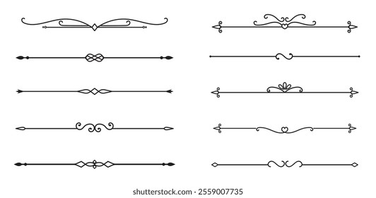 Set of Vintage decorative lines. text dividers. Line border. Lines separators, Borders, Vintage dividers, Underline elements. Vector illustration