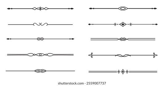 Set of Vintage decorative lines. text dividers. Line border. Lines separators, Borders, Vintage dividers, Underline elements. Vector illustration