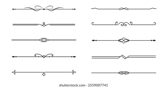 Set of Vintage decorative lines. text dividers. Line border. Lines separators, Borders, Vintage dividers, Underline elements. Vector illustration