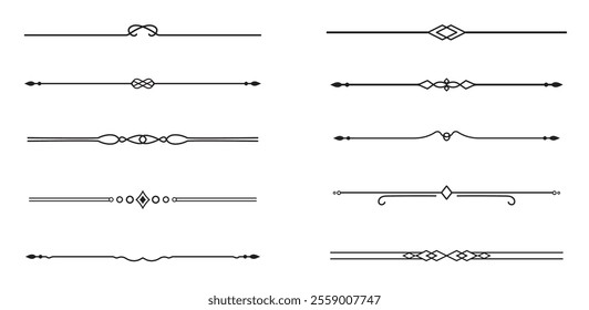 Set of Vintage decorative lines. text dividers. Line border. Lines separators, Borders, Vintage dividers, Underline elements. Vector illustration