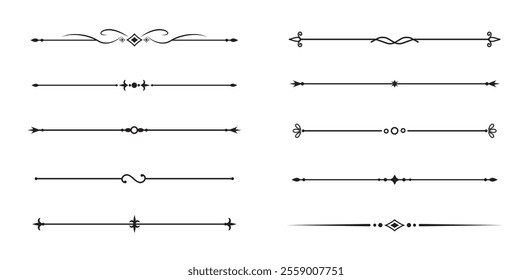 Set of Vintage decorative lines. text dividers. Line border. Lines separators, Borders, Vintage dividers, Underline elements. Vector illustration