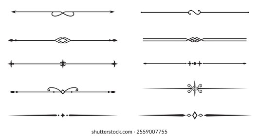 Set of Vintage decorative lines. text dividers. Line border. Lines separators, Borders, Vintage dividers, Underline elements. Vector illustration