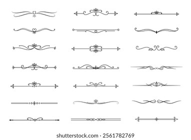 Set of Vintage decorative lines. text dividers. Line border. Lines separators, Borders, Vintage dividers, Underline elements. Vector illustration