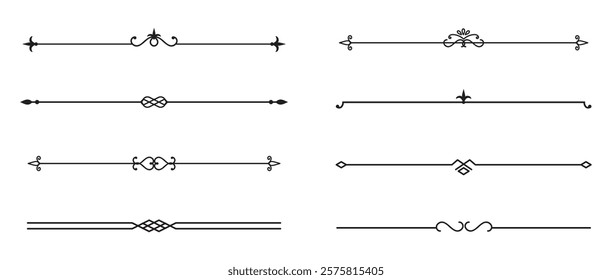 Set of Vintage decorative lines. text dividers. Line border. Lines separators, Borders, Vintage dividers, Underline elements. Vector illustration