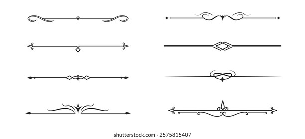 Set of Vintage decorative lines. text dividers. Line border. Lines separators, Borders, Vintage dividers, Underline elements. Vector illustration