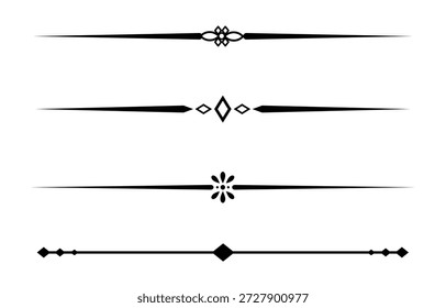 Set von Vintage dekorativen Linien. Textteiler. Linienrand. Trennlinien, Rahmen, Vintage-Trennlinien, Unterstrichene Elemente. Vektorgrafik
