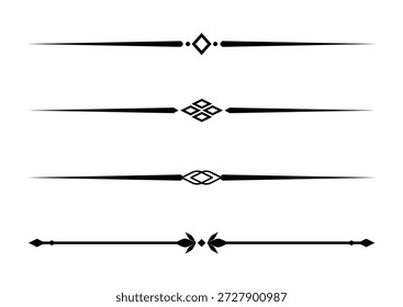 Set von Vintage dekorativen Linien. Textteiler. Linienrand. Trennlinien, Rahmen, Vintage-Trennlinien, Unterstrichene Elemente. Vektorgrafik