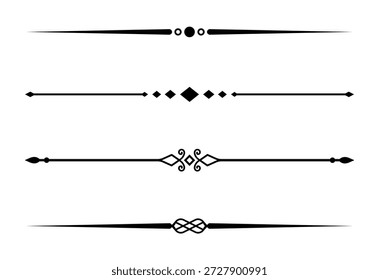 Set von Vintage dekorativen Linien. Textteiler. Linienrand. Trennlinien, Rahmen, Vintage-Trennlinien, Unterstrichene Elemente. Vektorgrafik