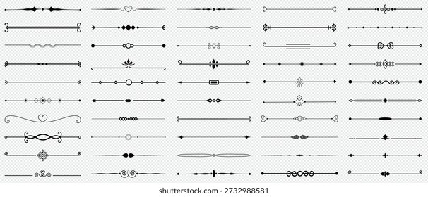 Set of Vintage decorative lines. text dividers. Line border. Lines separators, Borders, Vintage dividers, Underline elements.