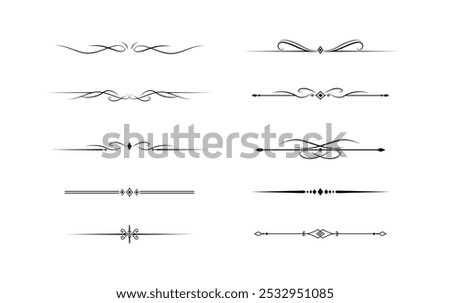 Set of Vintage decorative lines. text dividers. Line border. Lines separators, Borders, Vintage dividers, Underline elements. Vector illustration