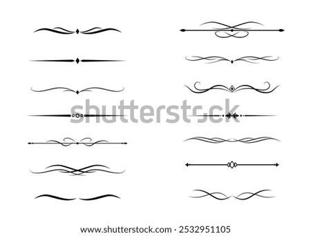 Set of Vintage decorative lines. text dividers. Line border. Lines separators, Borders, Vintage dividers, Underline elements. Vector illustration