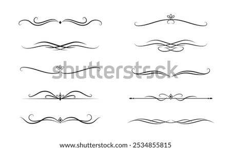 Set of Vintage decorative lines. text dividers. Line border. Lines separators, Borders, Vintage dividers, Underline elements. Vector illustration