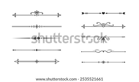 Set of Vintage decorative lines. text dividers. Line border. Lines separators, Borders, Vintage dividers, Underline elements. Vector illustration